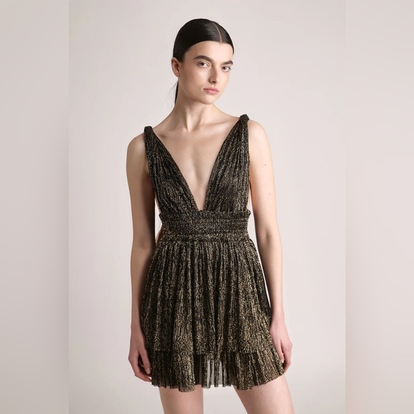 Sabina Musayev Bobo Black Gold Metallic Mini Dress Size Large - Picture 1 of 9